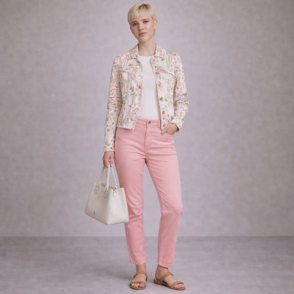 CHARLIE B New Linen Jacket Women MEDIUM Tropical Floral Button C6199YP-229B